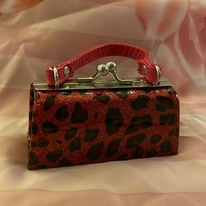 Red cheetah print mini coin purse